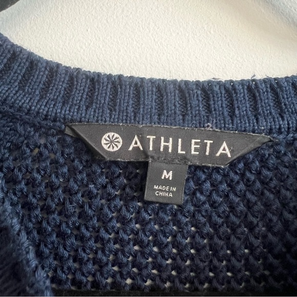 Athleta Cortina Knit Navy Blue Crew Neck Sweater Yoga Wool Cable Knit Active - Picture 6 of 10